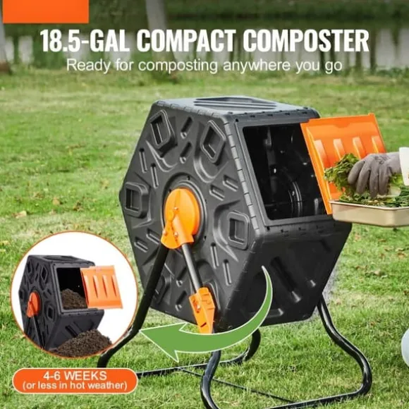 Kompostbeholder 18,5 Gal - kompakt design med skydedør og stålramme. BPA-fri til have, køkken og udendørs brug.