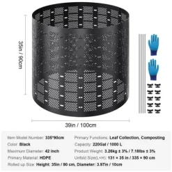 Kompostbeholder 220 gallon, udendørs, udvidelig, nem at opstille, rummelig med hurtig produktion af frugtbar jord.
