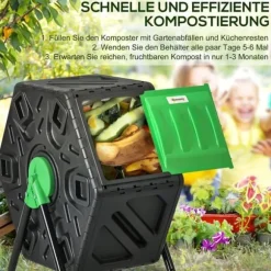 Kompostbeholder 65 L – drejelig hurtigkompost, vejrbestandig plast 60×49×77 cm