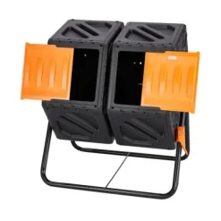 Kompostbeholder, Dobbeltkammer Komposttromle, 78,5x60,5x79,5 cm, Sort, Stålramme