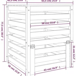 Kompostbeholder i massivt fyrretræ - Stor kapacitet | Størrelse: 63,5x63,5x77,5 cm