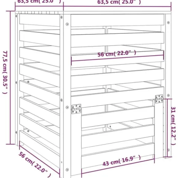 Kompostbeholder i massivt fyrretræ - Stor kapacitet | Størrelse: 63,5x63,5x77,5 cm