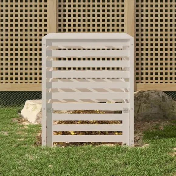 Kompostbeholder i massivt fyrretræ - Ideel til haveaffald | Størrelse: 82,5x82,5x99,5 cm | Farve: Hvid