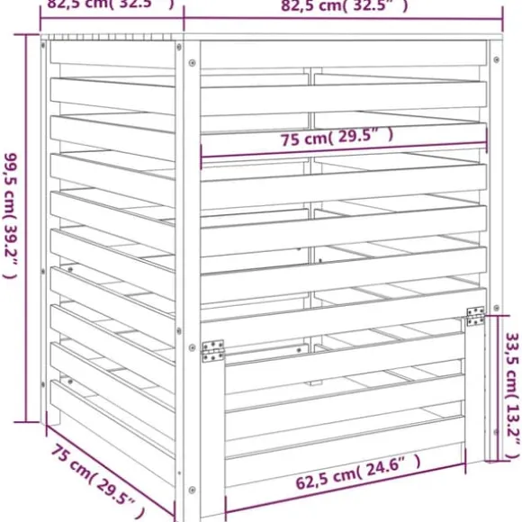 Kompostbeholder i massivt fyrretræ - Ideel til haveaffald | Størrelse: 82,5x82,5x99,5 cm | Farve: Hvid