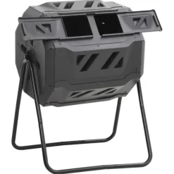 Kompostbeholder til haven 160L - 360° roterende design | Farve: Sort | Størrelse: 73x64x95 cm