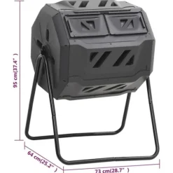 Kompostbeholder til haven 160L - 360° roterende design | Farve: Sort | Størrelse: 73x64x95 cm
