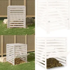 Kompostbeholder 82,5x82,5x99,5 cm massivt fyrretræ hvid - Kompostbeholder - Kompostbeholdere - Home & Living