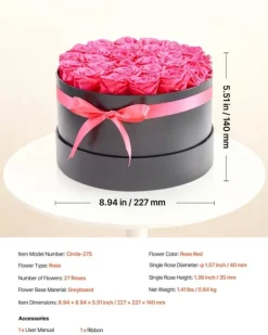 Konserverede roser - Gaveæske - 27 Stk - Evighedsroser - Langtidsholdbare - Gave til hende - Jubilæum, valentinsdag, fødselsdag - Rosenrød