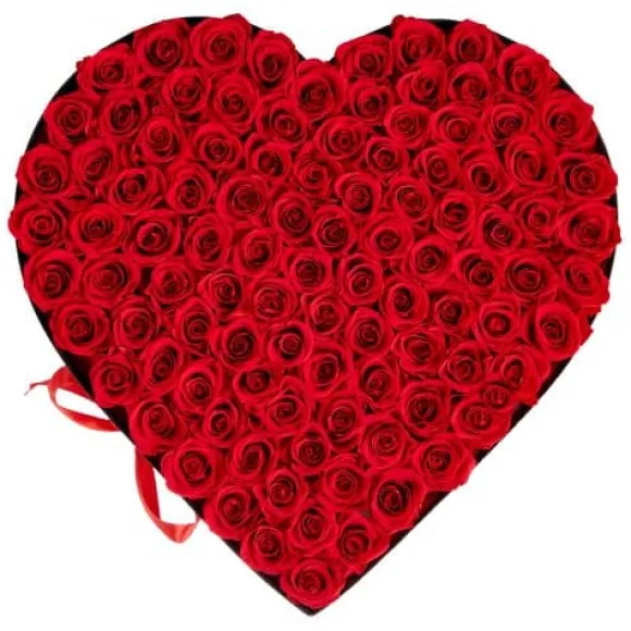 Konserveret rosebuket, 375x383x220 mm, rød