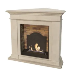 Kos-Corner BME bio-ethanol pejs - Hjørne pejs - Hvid natursten pejs surround - 3 KW varme