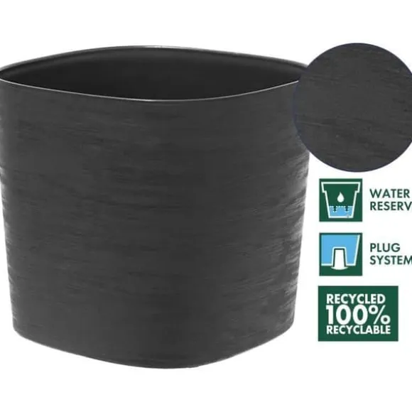 Kruka med vattenreserv - GARDEN ID Respect - Black-Anth 20 x 20 cm - 100% hushållsavfall - 100% återvinningsbart - Strukturerad yta.