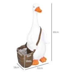 Krukkefigur svane med rygsæksdesign, drænhuller, til inde/ude, harpiks