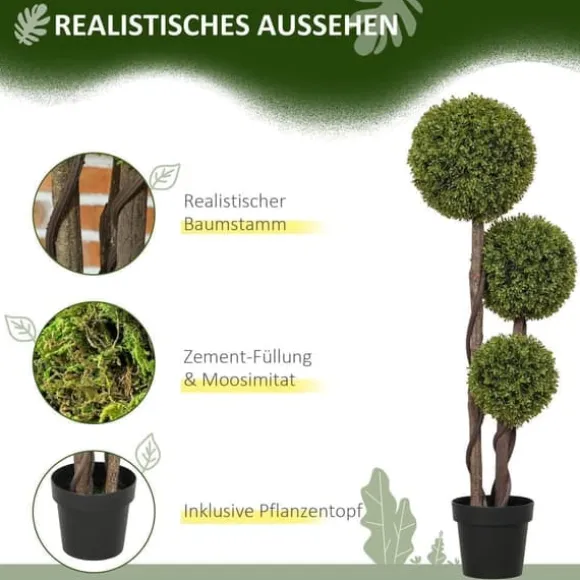 Kunstig buksbom 115 cm med potte, dekorativ plante til hjem, kontor & have