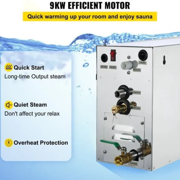 9KW dampgenerator til SPA rum med digitalt display. Velegnet til sauna og kommercielle dampbad. Ideel til hjemmebrug.