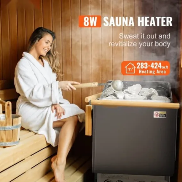 8KW Elektrisk Saunaovne, Indbygget Styring, Ideel til 8-12 m³ Hjemmespa, Energibesparende, Hurtig Opvarmning
