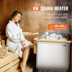 8KW Elektrisk Saunavarmer, Indbygget Kontrol, Rustfrit Stål, til 8-12 m³ HomeSpa, Effektiv Opvarmning, Energibesparende