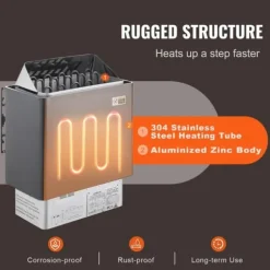 8KW Elektrisk Saunavarmer, Digital Controller, Til 8-12 m³, Ideel til hjemme spa, Effektiv og energieffektiv varmeenhed