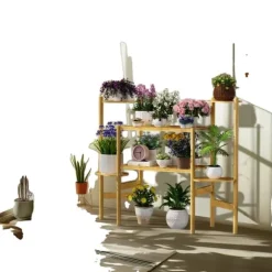 6-lags Bambusplanteholder, Minimalistisk Design, Høj Vægtkapacitet,L