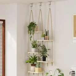 5-lags macramé hængende plantestativ til vindue – håndlavet plantestativ og indendørs planteholder