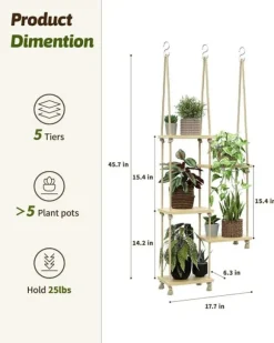 5-lags macramé hængende plantestativ til vindue – håndlavet plantestativ og indendørs planteholder