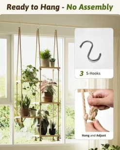 5-lags macramé hængende plantestativ til vindue – håndlavet plantestativ og indendørs planteholder