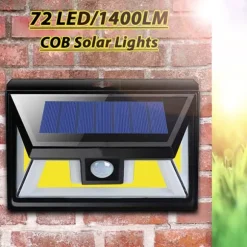 72LED COB LED Solar Light PIR Bevægelsessensor Sikkerhed Væglampe Vandtæt til hjemmet Udendørs Pathway Patio Garage(72 LED)