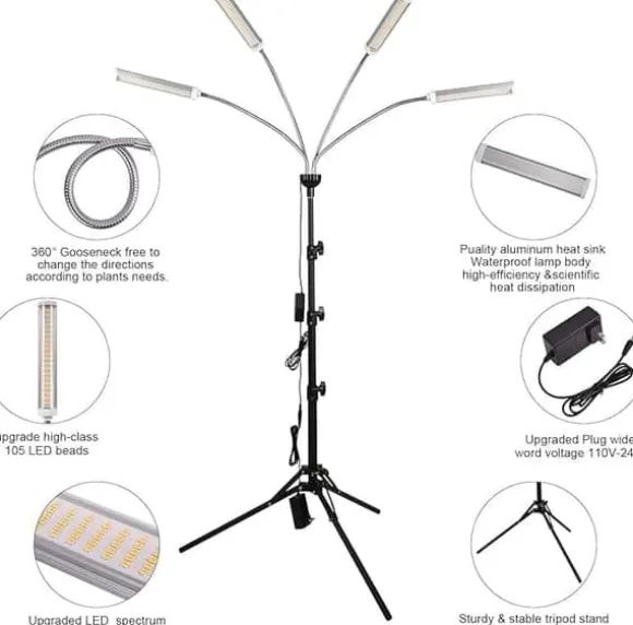 LED indendørs vækstlys – 420 fuldspektrede LED'er med justerbart stativ 40-160 cm, gulvlampe til dyrkningsplanter