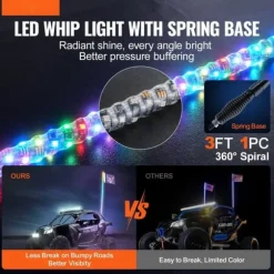 LED Piskelygte med Spiral Antenne 1 stk 3FT RGB, Fjernbetjening via App.