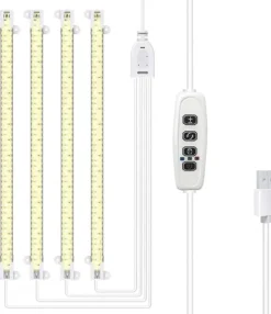 LED plantevækstlys - Fuldspektret LED-lys med timerfunktion til indendørs dyrkning, 4 stk. LED-strips, 33 cm