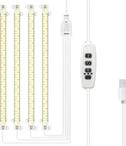 LED plantevækstlys - Fuldspektret LED-lys med timerfunktion til indendørs dyrkning, 4 stk. LED-strips, 33 cm