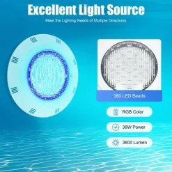 LED poollampe - Undervandslampe - 12 V AC - 10 W - 360 LED - 3600 lm - IP68 - 29,5 x 7 cm - Hvid