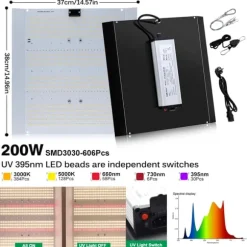 LED Vækstlys, Dæmpbart, Fuldspektrum,UV Lyskontakt
