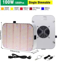 LED Vækstlys, Fuldspektrum, Dæmpbar,100W