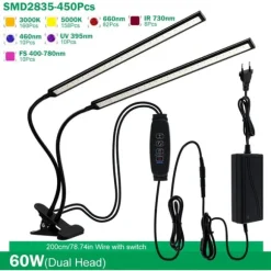 LED Vækstlys, Fuldt Spektrum, Klem-design,60W