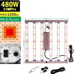 LED Vækstlys Panel, Dæmpbar Lysstyrke, Høj PPFD Ydelse,480W