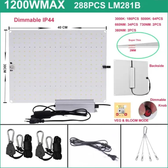 LED Vækstlys, Quantum Sunlike Fuldt Spektrum, Plante Fabrikker Drivhuse,1200WMAX IR UV Pro