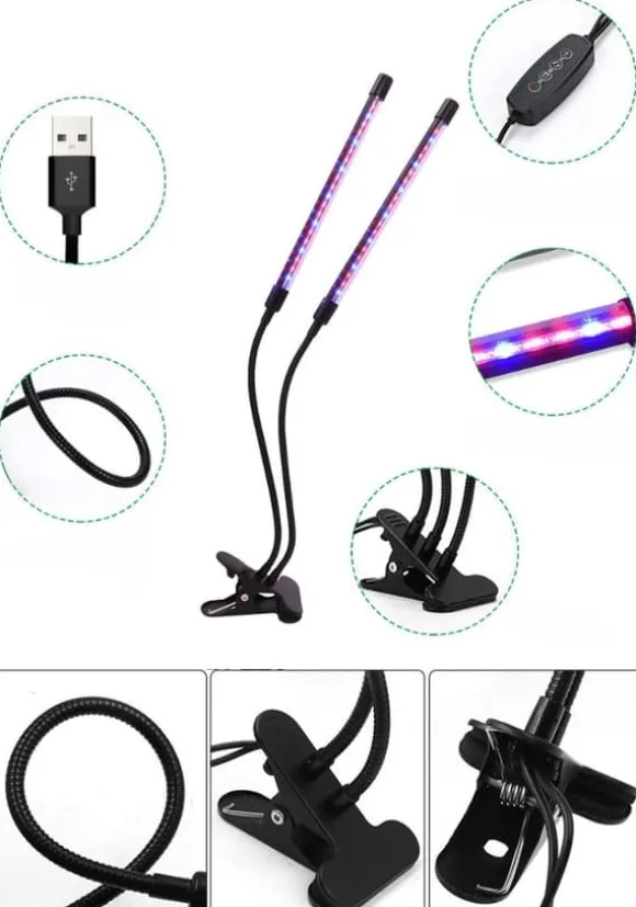 LED-lampe til dyrkning af planter, fuldspektret blomstervækst med klipsjustering