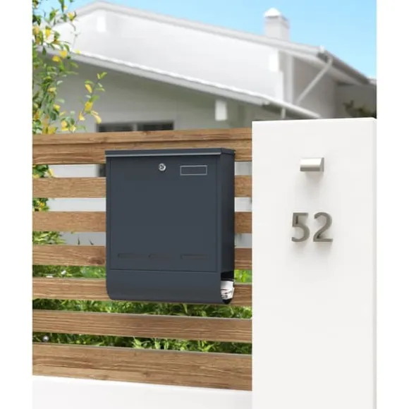 Letterbox - Med avisbakke og navneskilt - Lås og nøgle - Anthracite