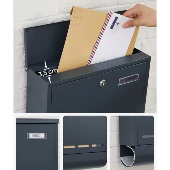 Letterbox - Med avisbakke og navneskilt - Lås og nøgle - Anthracite