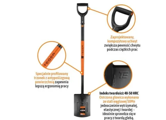 Lige spade på metalhåndtag, (længde 1250 mm), Teger