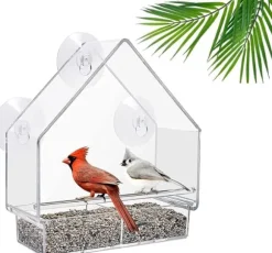 Lollanda Akryl fuglefoder med sugekop – fuglebad og madskål til fugle, 15×5,5×16 cm