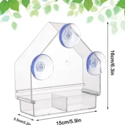 Lollanda Akryl fuglefoder med sugekop – fuglebad og madskål til fugle, 15×5,5×16 cm