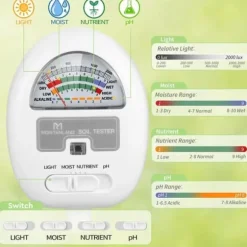 Lollanda Jordtester, Jordtester 4-i-1 – Batterifri, 90° drejelig, Til lys, Fugtighed, pH-værdi, Jordens frugtbarhed, Til have, græsplæne og landbrug | CDON