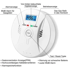 Lollanda kuliltealarm med LCD-skærm – høj følsomhed, 85 dB høj advarsel, batteridrevet CO-gasdetektor