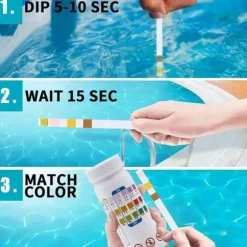 Lollanda 50-Pack 3-i-1 poolteststrimler og spa-teststrimler - pH, vandtester, alkalinitet, frit klor