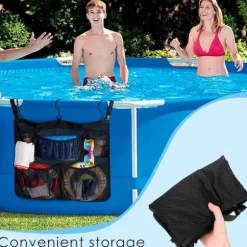Lollanda Poolopbevaring, Opbevaring til pool 61x51cm til legetøj – Netpose med ophængskrog, til pool, strandfester, camping og strandfester