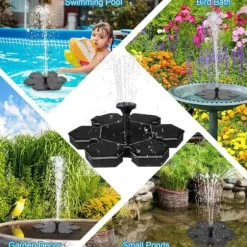 Lollanda Solar Powered Fountain Pump med 7 Dyser - Flydende Solar Fountain Pump, til have, pool og fuglebad