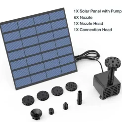 Lollanda Solar Powered Fountain – Solar vandpumpe med 6 dyser, til fuglebade, fiskedam og have