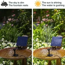 Lollanda Solar Powered Fountain – Solar vandpumpe med 6 dyser, til fuglebade, fiskedam og have
