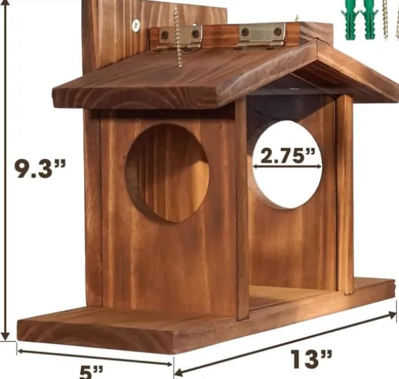 Lollanda Squirrel Feeder – Udendørs Egernfoderstation, Træ Egernfoder, holdbar og nem at fylde, med aftageligt frontpanel